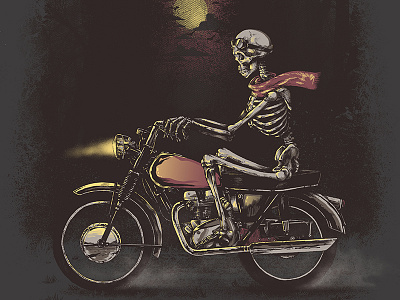 Death Rides in The Night death illustration motorcycle night skeleton t shirt woods