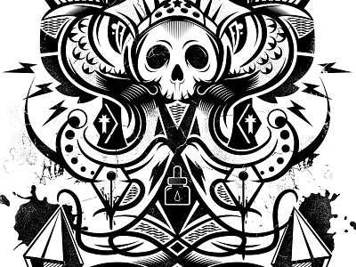 Create or Die black death illustration ink skull vector white
