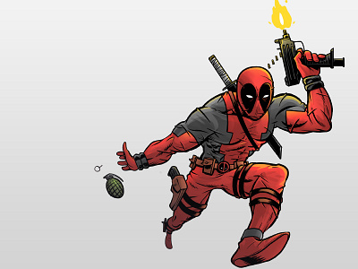 Deadpool action comic book comics deadpool grenade grey gun illustration marvel perspective red villain