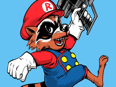 Super Rocket gun illustration mario marvel photoshop raccoon tshirt