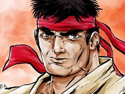 Ryu brush capcom fighter illustration photoshop street watercolor
