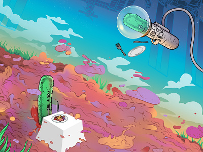 Bacteria in Space color dinner illustration iss magazine microbes microscopic photoshop table wacom