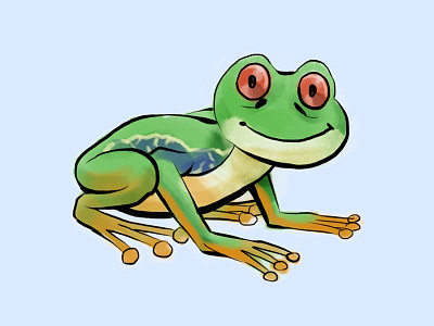 Frog Character Concept animal blue eyed frog green illustration photoshop red tree watercolor