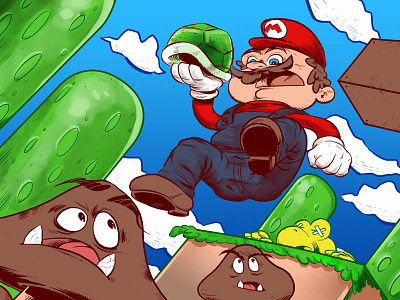Super Mario adobe photoshop color drawing fan art goomba illustration mario nintendo shell video games