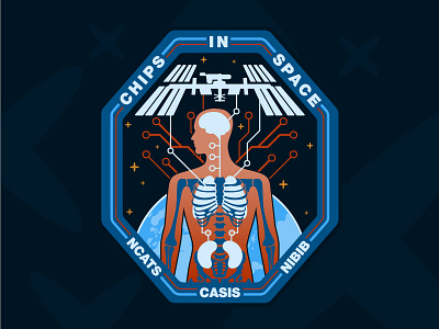 CHIPS in Space | Mission Patch casis earth health illustrator iss nasa nibib patch research science space space age stars tech vector