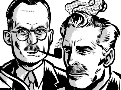Portraits art black and white editorial illustration illustratioin ink men mustaches pipe portraits
