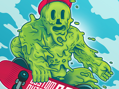 Slime Skater goop green illustration illustrator monster ollie red skateboard sky slime vector