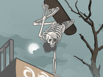 Skull Skater beard dead tree eyepatch halfpipe illustration illustrator skateboard skater vector