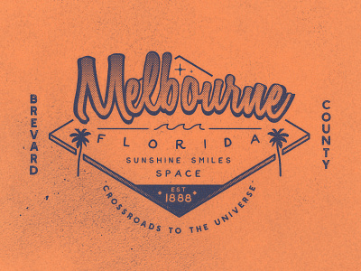 Melbourne, Florida blue brand branding city distressed florida logo orange palm trees redesign concept stars state typography vintage waves
