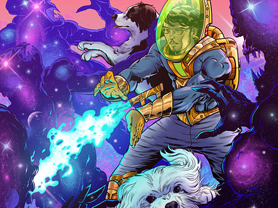 Nipri Music Illustration No. 2 aliens art astronaut clip studio paint color colorful comic comic style dj dogs drawing fight illustration music musician photoshop portrait sci-fi space spacesuit