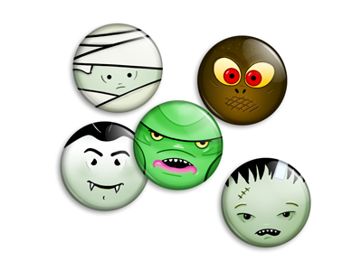 Horror buttons faces illustration monsters universal horror mummy dracula gillman frankenstein moleman