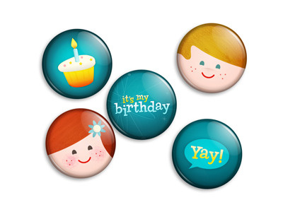 Birthday birthday buttons cake candle faces illustration kids retro vintage