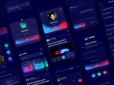 Citizen Journalism Mobile App app black blue branding gradient graphic design illustration ios mobile news red ui ui kit