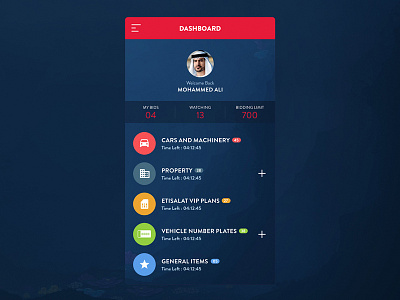 Auction App Dasboard app auction dashboard dubai emirates listing online profile