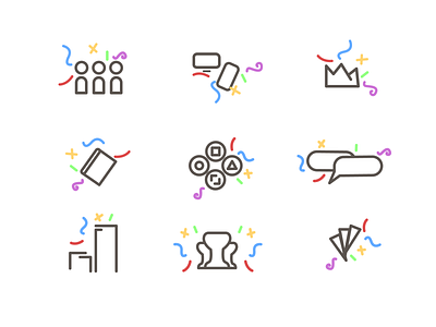 Party Icons app colorful confetti game gaming icons mobile party ui
