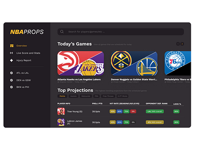 NBAProps Dashboard basketball design graphic design nba sports ui