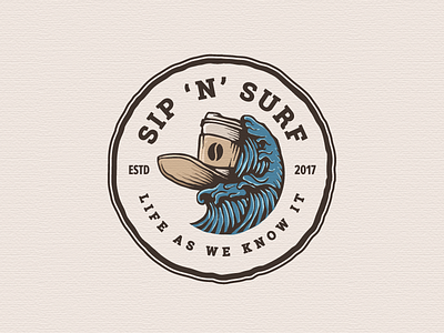 Sip 'n' surf Logo badge coffee n.petrovic nik92ola old sea surf vintage