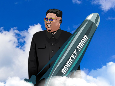 Rocketman blue skys cloud clouds fahshion fancy illustration kim kim jong un korea lighting north korea portrait profile rainbow rocket rocket man rocketman sky t shirt vector