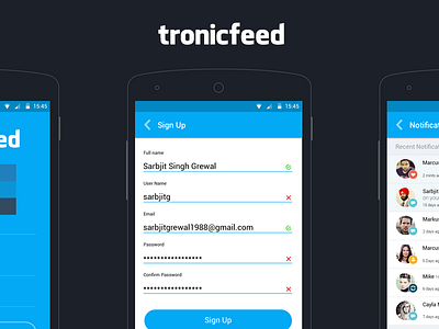 Tronicfeed App Live view with Android Device