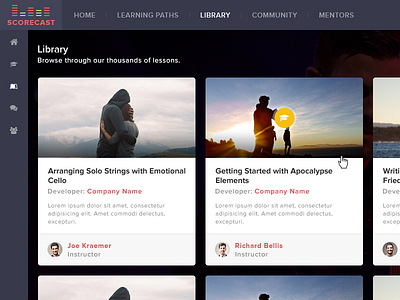 Student Library UI Design flat app flat interface learning path scorecast ui design videos library videos summary