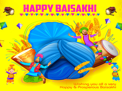 Happy Baisakhi baisakhi banner bhangra character design dhol festival graphic happy ui