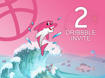2 Dribbble Invite colors colors palette combination dribbble fish water transparency gradients illustration invite