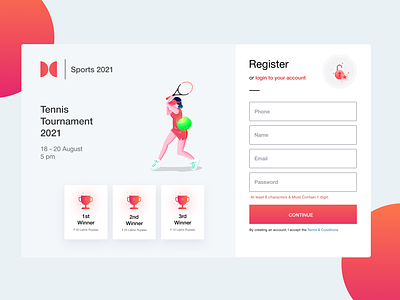 Tennis Tournament 2021 Sign Up Page - #DailyUI Challenge - 001 adobe xd app branding clean clean ui dailyui figmadesign illustration signup tennis ui uiux user interface ux web design