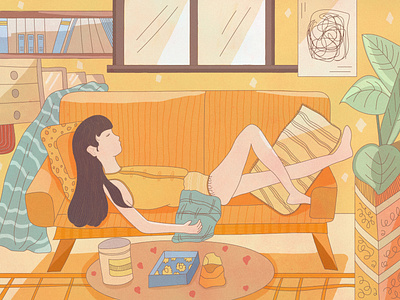 Leisure afternoon design girl illustration leisure afternoon orange 插画
