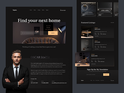 Real Estate Landing Page Redesign black branding clean dark design landing page luxury minimal personal property real estate real estate redesign redesign ui ui design ux