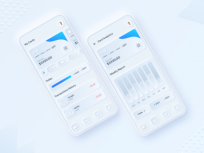 Banking App UI Design - Neu Morphism Effect analytics chart banking app bankingapp card ui clean dashboard ui design finance app interaction minimal mobile app mobile ui neu morphism payment app product ui ui ui design ux wallet