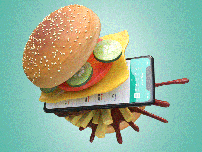 Snack Snap burger 3d 3dillustration app burger gif healthy loop smartphone