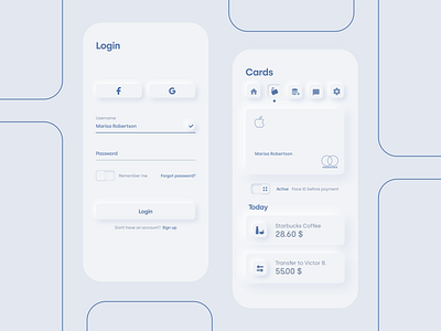 Bank App - Neomorphism New Skeuomorphism bank credit card daily 100 dailyui design design trends dribbble flat neumorphism skeuo skeuomorph ui ux web