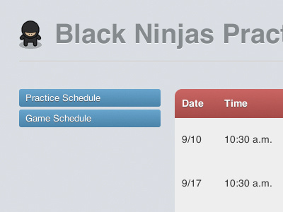 Soccer Schedule css kids ninja soccer web design website