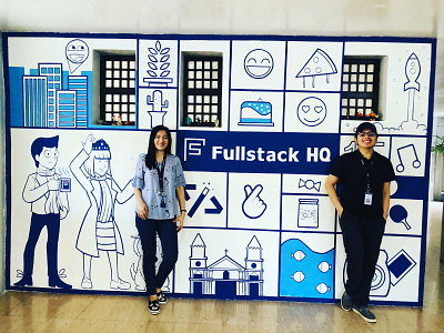 Hand-painted wall mural at Fullstack HQ illustration mural murals office design painting wall art wall painting