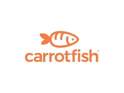 CarrotFish app carrot character cute dual meaning fish fruit healthy food icon illustration logo logodesign logodesigns logos nature orange simple vegan vegetable