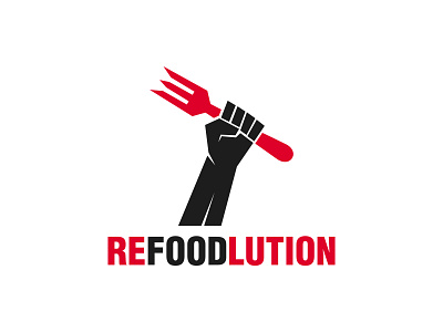 REFOODLUTION Logo Concept cafe design food for sale fork hand icon letter lettering logo logodesign logodesigns logos restaurant revolution simple spoon typography unused vector