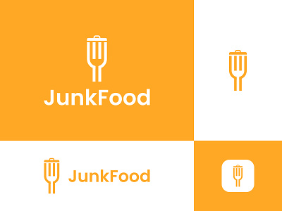 JunkFood app design drink dual meaning eat food fork garbage icon junk junkfood logo logo for sale logodesign logodesigns logos restaurant simple spoon trash