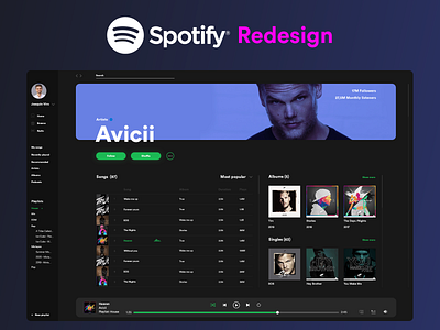 Spotify UX/UI - Redesign - Desktop album apple music artist banner branding dark theme filter list menu music music app music list music player music player ui playlist redesign scroll ui ux