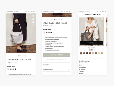 Smaak Amsterdam - Fashion Webshop - Product page 3/3 branding clothing color picker ecommerce fashion fashion webshop image slider product page slider webshop