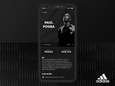 Adidas player profile - Daily UI #06 adidas adidas app app appdesign daily ui daily ui 006 daily ui 06 dailyui design football football app logo nike player profile pogba sport ui ui ux user profile ux