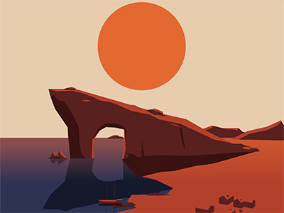 Sunset Cliff art illustration vector