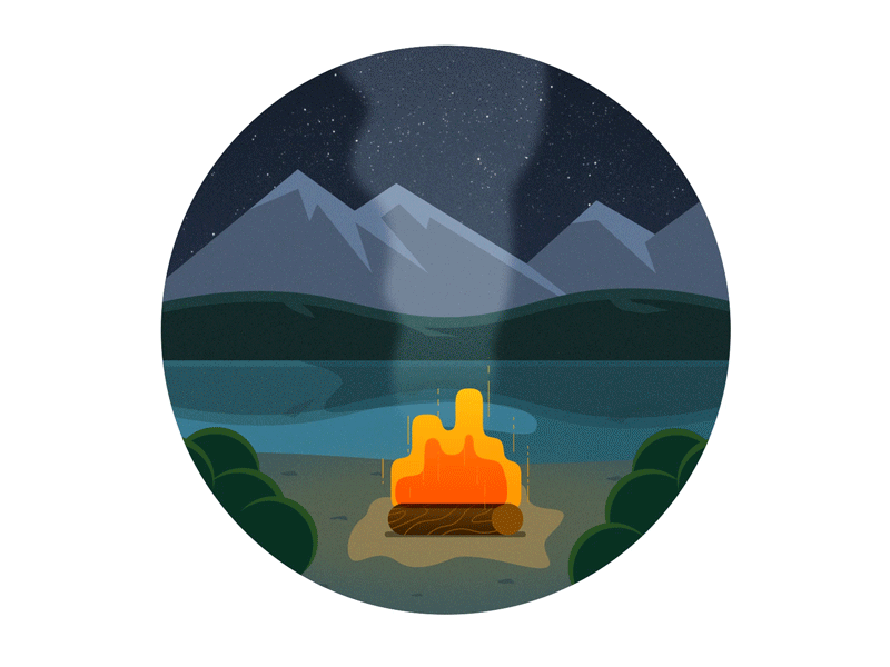 Camping Season animation camp camp fire camping falling star fire light mountain night particle river smoke star star fox