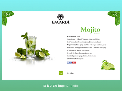 Recipe Mojito app bacardi dailyui icon mojito recipe ron ui uichallenge user experience ux web