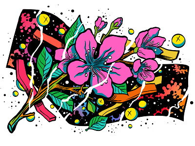 Sakura drawing flower gigposter illustration illustration art poster art space