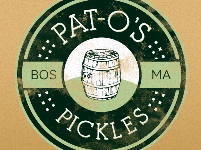 Pat O's Pickles barrel boston logo ma pickles seal