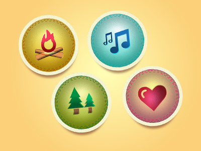 Camp Badges - Freebie badge camp earth fire free freebie heart music trees vector