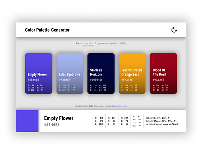 Dribbble Weekly Warm-up - Color Palette Generator design graphic design ui