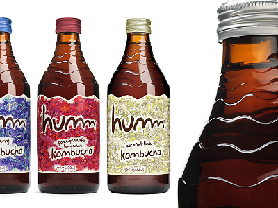 Humm Kombucha - Logo, Glass bottle design, label design bottle bottle label can humm kombucha kombucha bottle kombucha label label natural organic package design