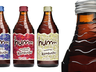 Humm Kombucha - Logo, Glass bottle design, label design