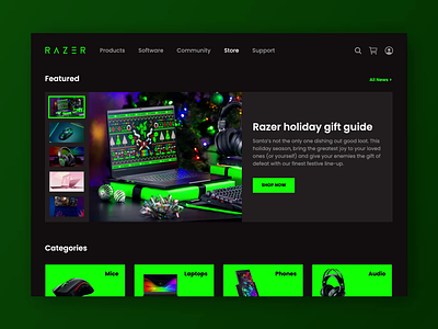 Razer Store - Concept animation black dark design ecommerce gaming green interaction interface landing page motion product prototype store ui video visual web webdesign